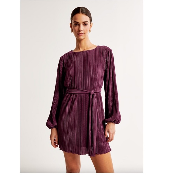 Abercrombie & Fitch Purple Satin Plisse Easy Mini Dress Small Wedding Guest - Picture 1 of 5